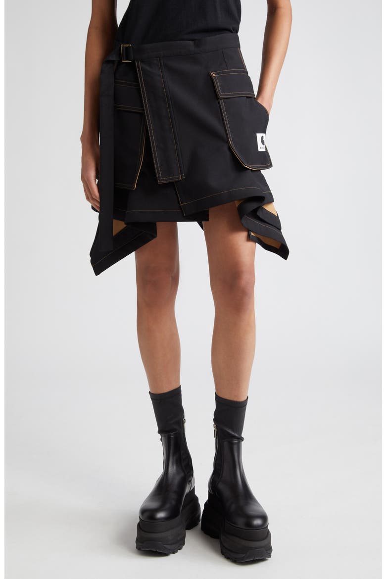 Carhartt WIP Asymmetric Wrap Skirt, Main, color, BLACK
