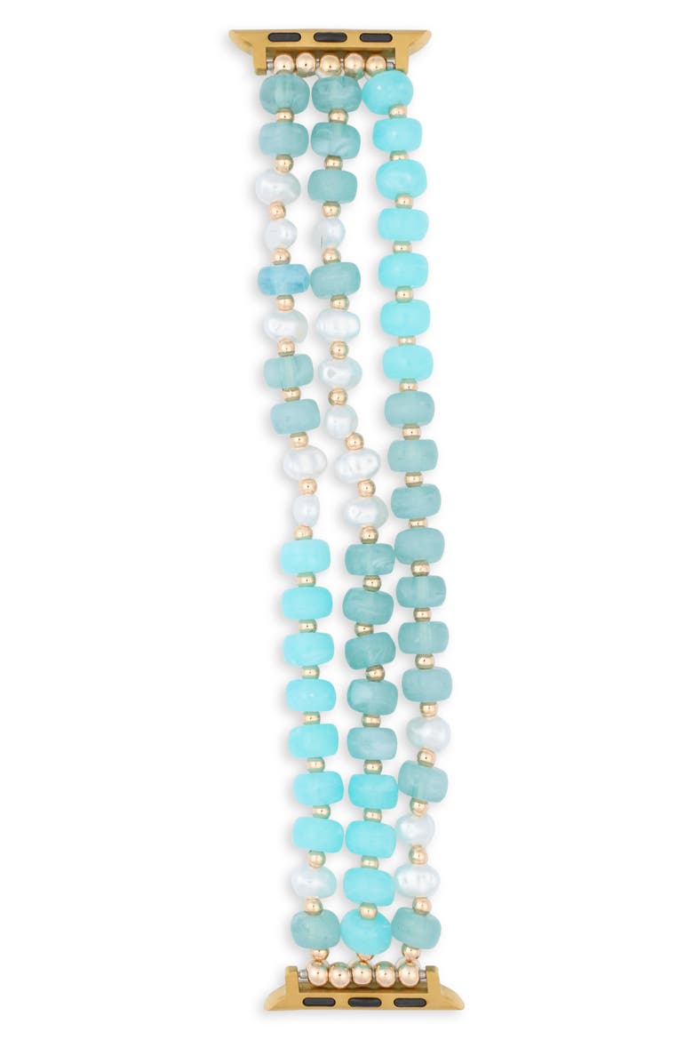 Faux Pearl Beaded Apple Watch® Watchband, Main, color, BLUE MULTI- GOLD