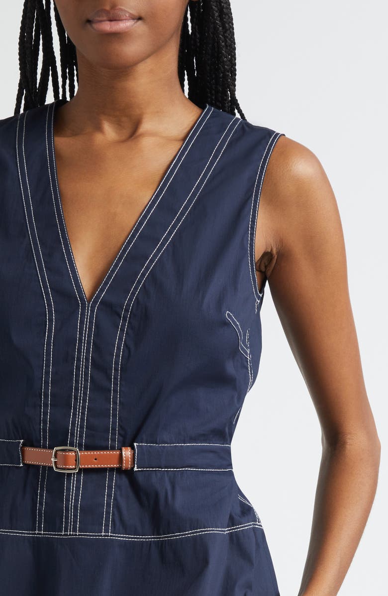 Veronica Beard Nickleby Topstitch Detail Sleeveless Cotton Blend Top, Alternate, color, Navy