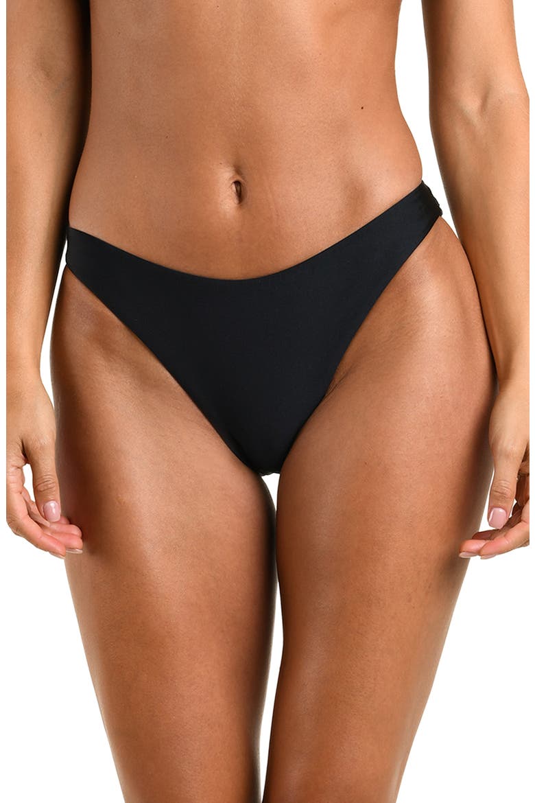 Sunshine Solids High Leg Cheeky Swim Bottoms, Main, color, BLACK