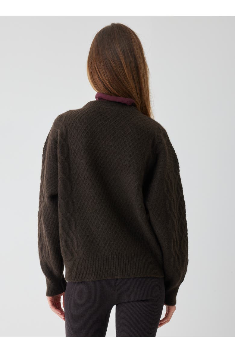 Yak Wool Cable Long Sleeve Crewneck, Alternate, color, CHOCOLAT