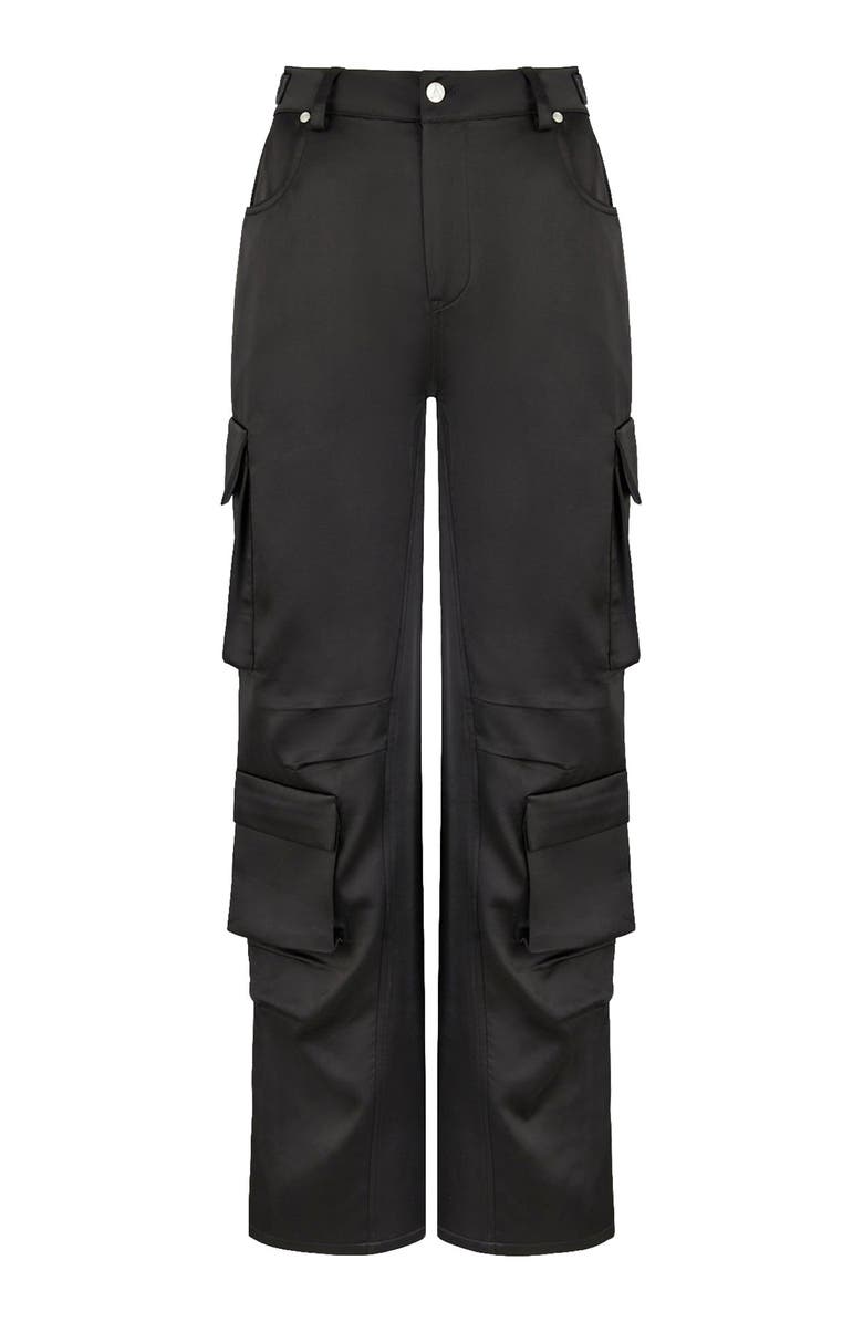 Manière De Voir Emilie Satin High Waisted Cargo Pants, Alternate, color, Black
