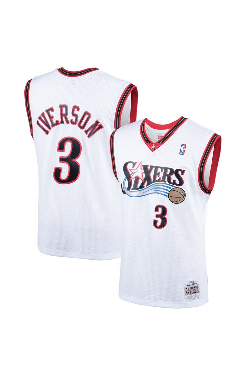 Mitchell & Ness Men's Mitchell & Ness Allen Iverson White Philadelphia 76ers Hardwood Classics Swingman Jersey, Main, color, 