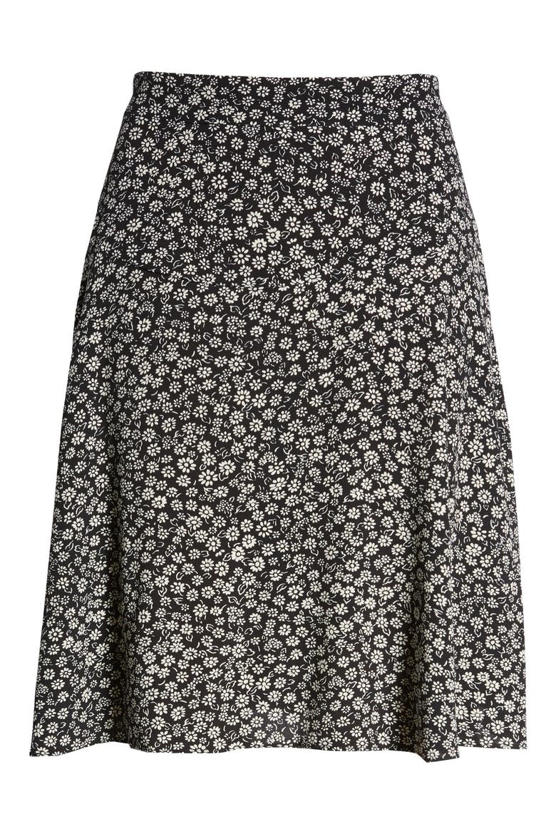 Ditsy Floral Print A-Line Miniskirt, Alternate, color, TRUE BLACK