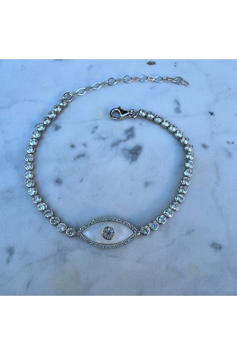 mother of pearl tennis eye bracelet, Alternate, color, green