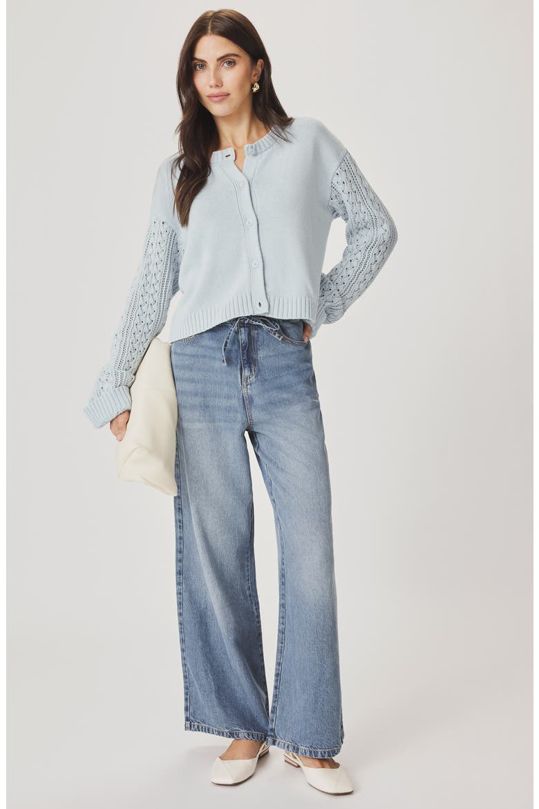 Gracie Cable Stitch Sleeve Cardigan, Alternate, color, COUNTRY AIR BLUE