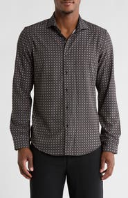 DENIM AND FLOWER Geo Floral Stretch Button-Up Shirt