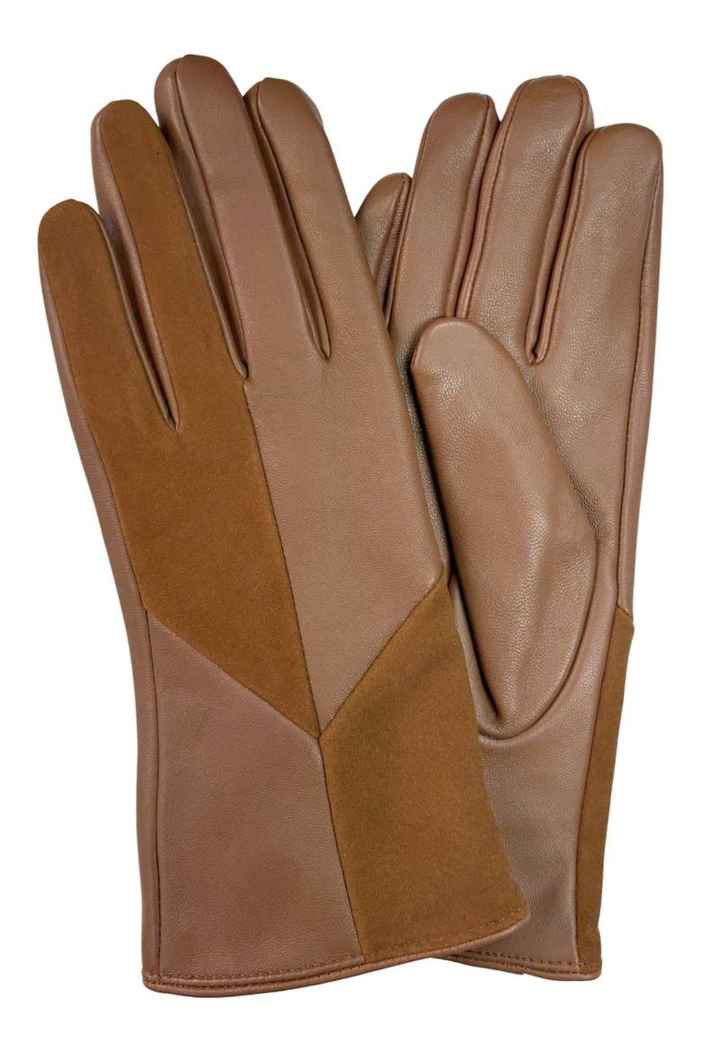 Tech Suede & Leather Gloves, Main, color, BROWN