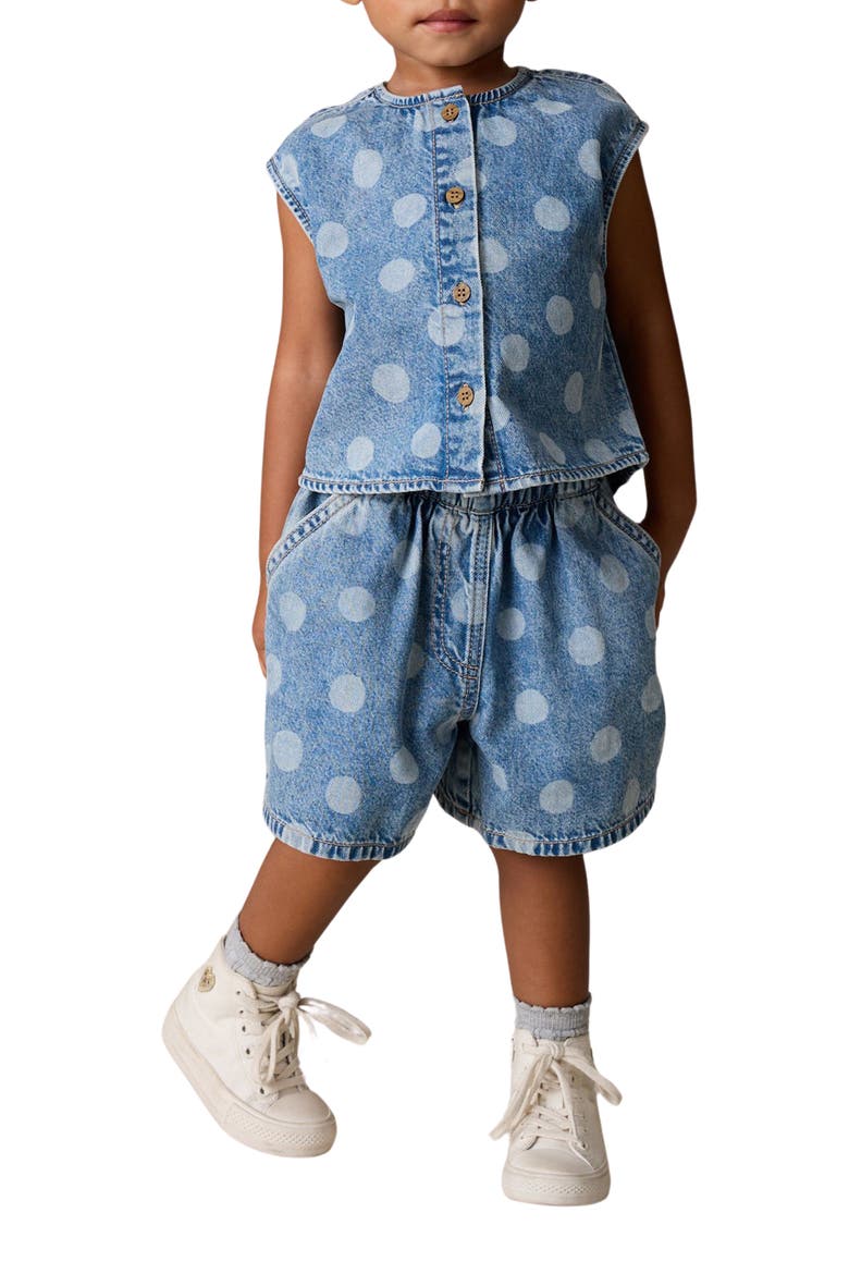 Kids' Polka Dot Tank & Denim Shorts Set, Alternate, color, BLUE