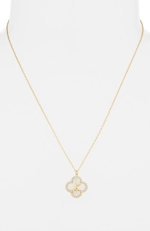 Argento Vivo Sterling Silver Clover Mother-of-pearl Initial Pendant Necklace In Gold
