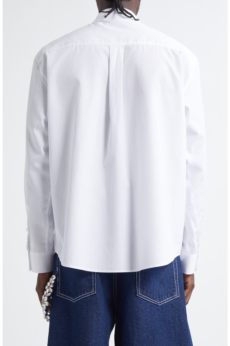 Faux Pearl Detail Classic Fit Cotton Button-Up Shirt, Alternate, color, WHITE/ PEARL