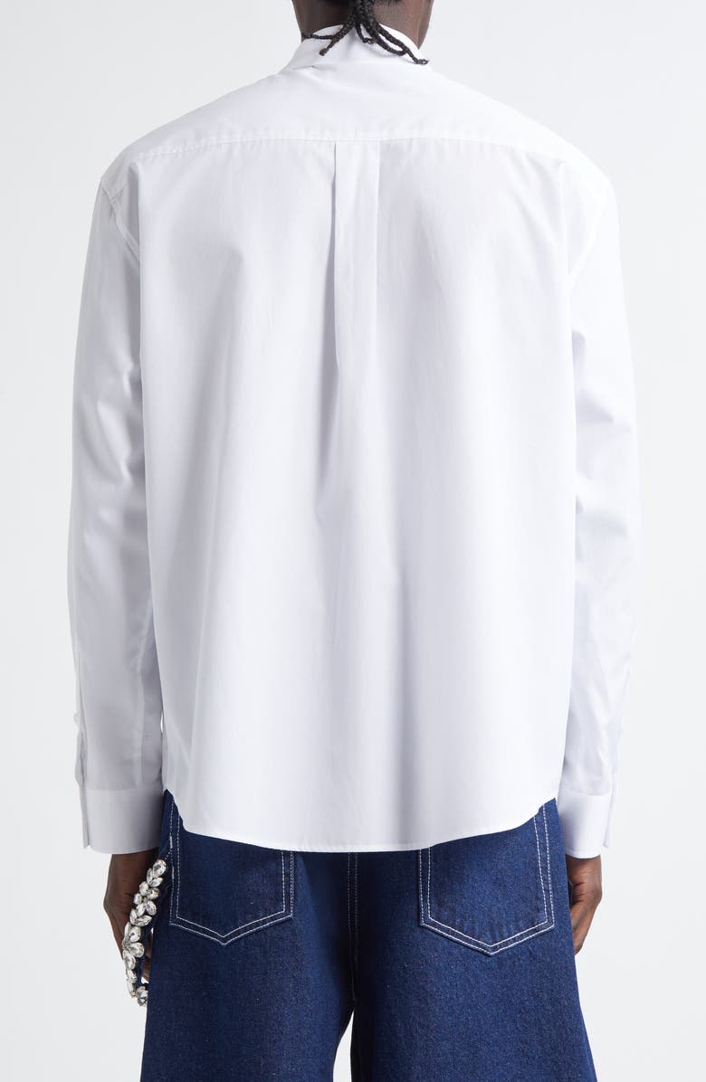Simone Rocha Faux Pearl Detail Classic Fit Cotton Button-Up Shirt, Alternate, color, 