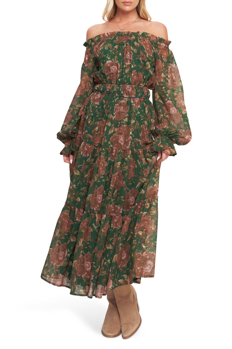 Floral Off-the-Shoulder Maxi Dress, Main, color, GREEN