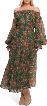 FLYING TOMATO Floral Off-the-Shoulder Maxi Dress