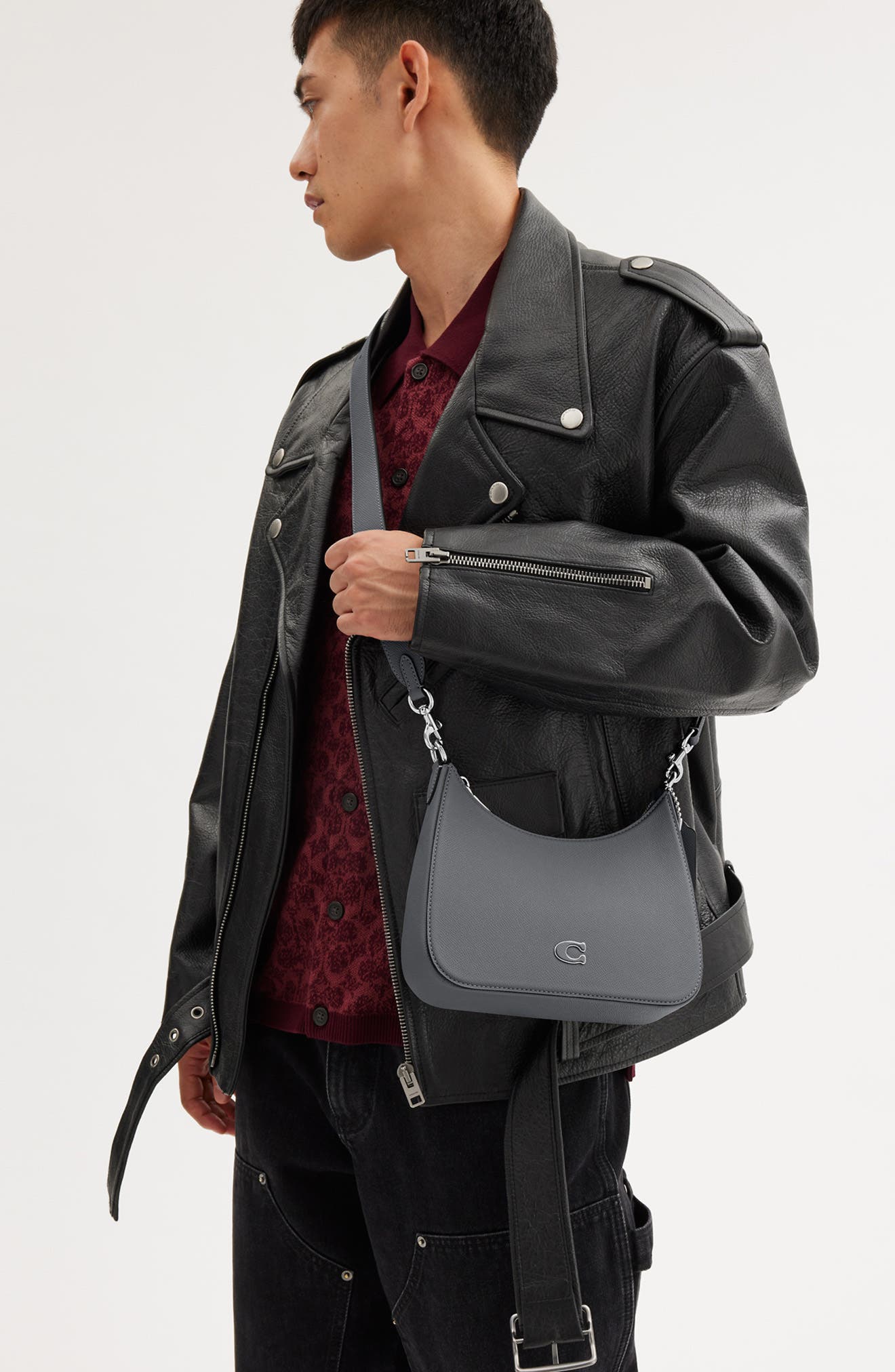 Crossgrain Leather Hobo Crossbody Bag, Alternate, color, GREY BLUE