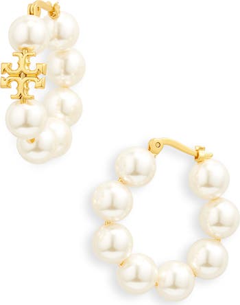 TORY BURCH｜ (KIRA PEARL HOOP EARRING (140674-960)) Kira Pearl Hoop Earring: Women's Designer Earrings | Tory Burch