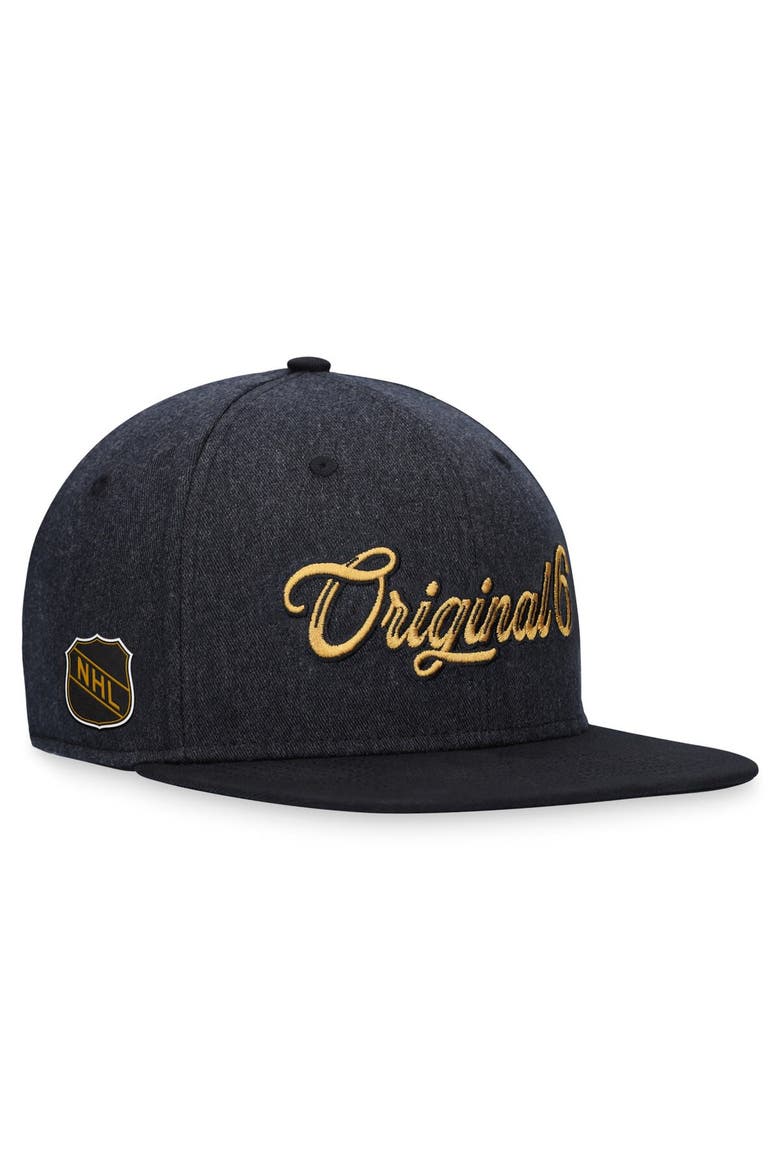 Men's Fanatics Branded  Heather Black NHL Original 6 Script Snapback Hat, Alternate, color, Heather Black
