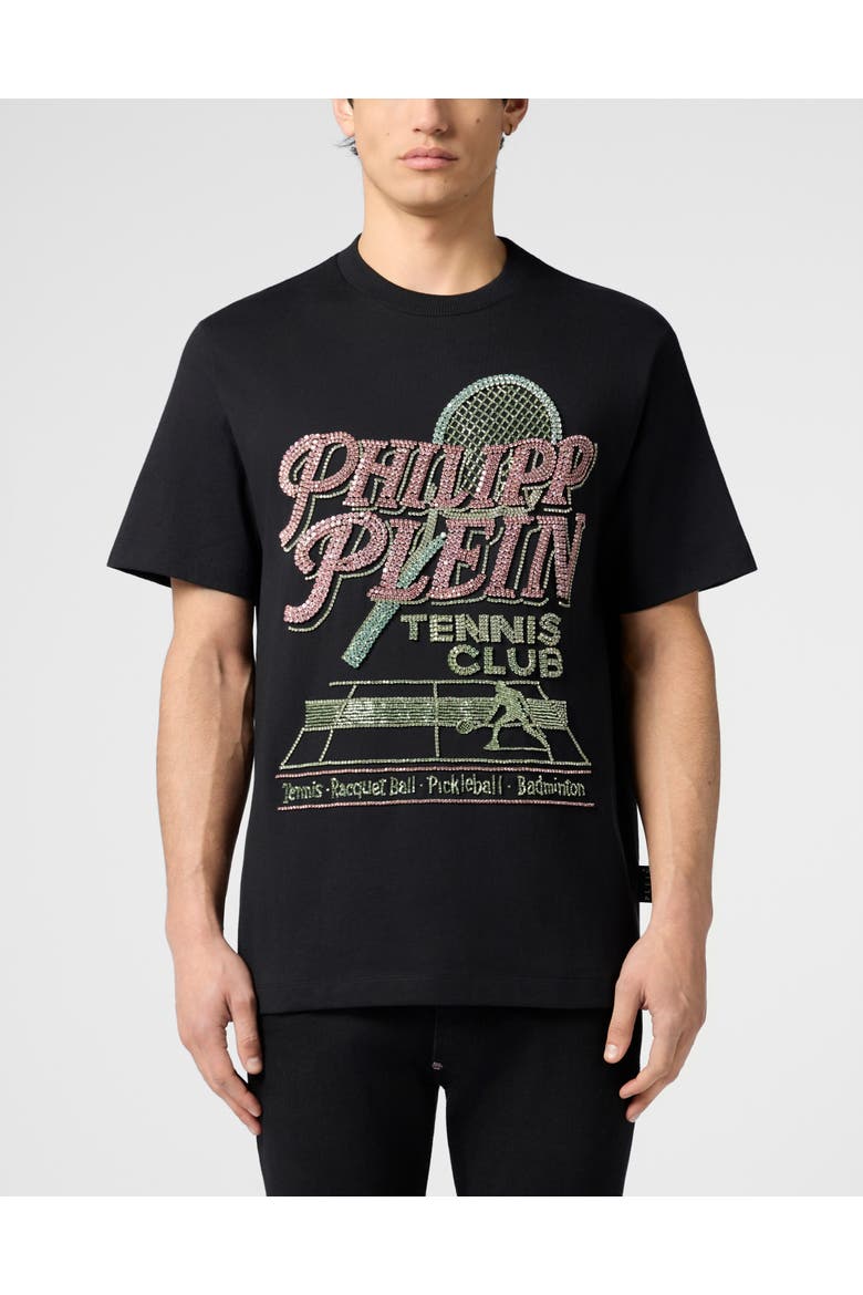 Round Neck T-Shirt Tennis Club Strass Men, Main, color, black