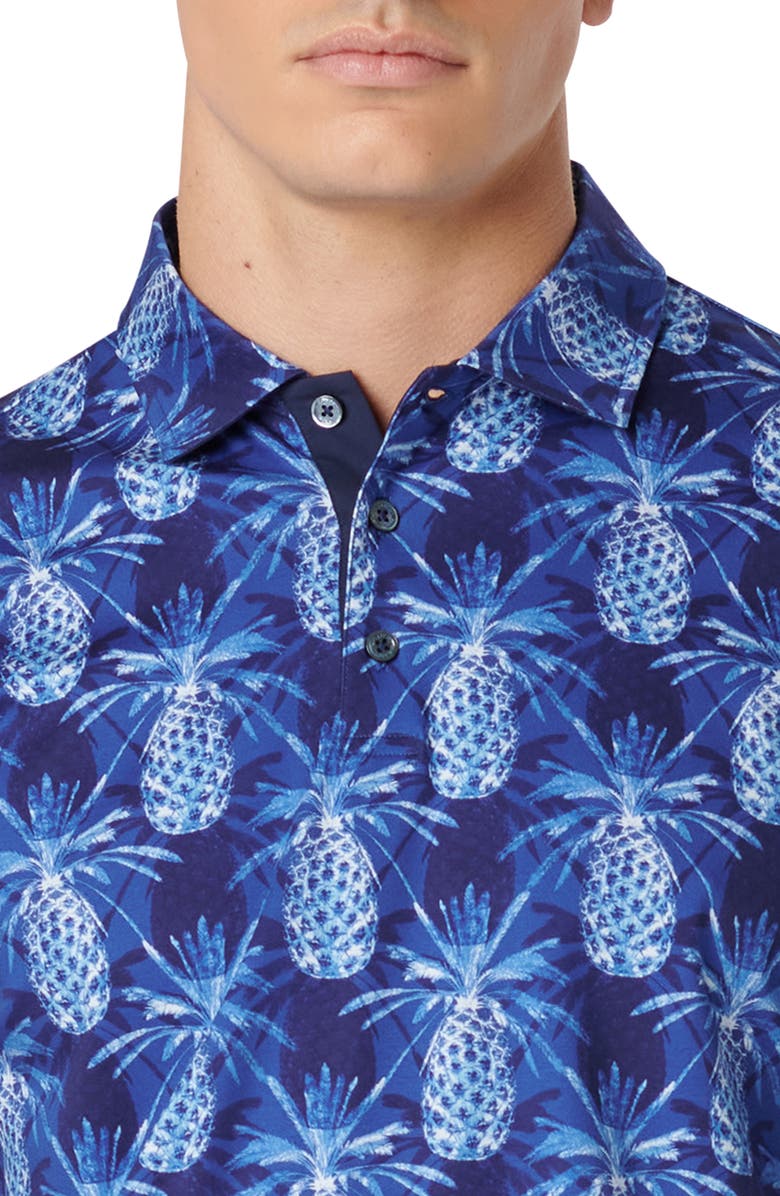 Bugatchi Hendrix Digital Pineapple Print Cotton Polo, Alternate, color, Night Blue