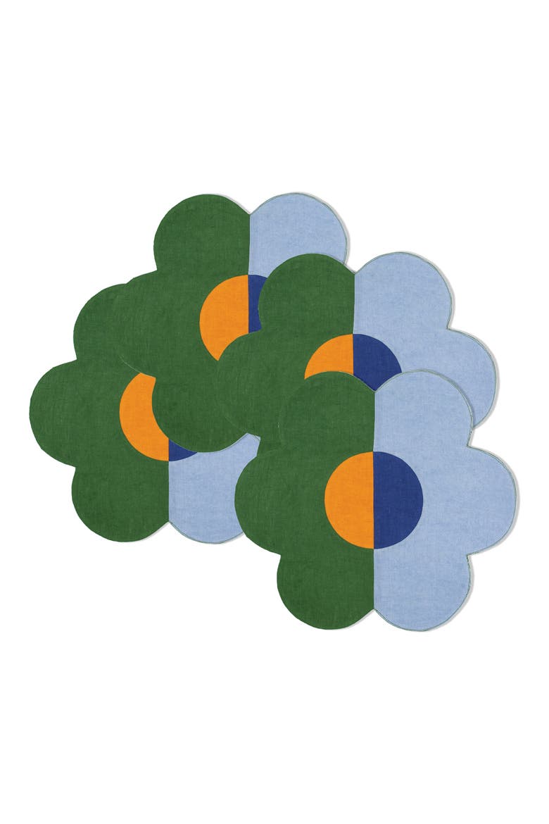 Set of 4 Patchwork Linen Placemats, Main, color, FLORAL GROUP - GREEN/ BLUE