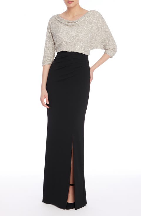 Sequin & Crepe Gown