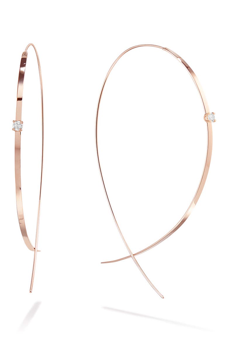Jewelry 'Flat Upside Down' Diamond Hoop Earrings, Main, color, D0.06 14K RG