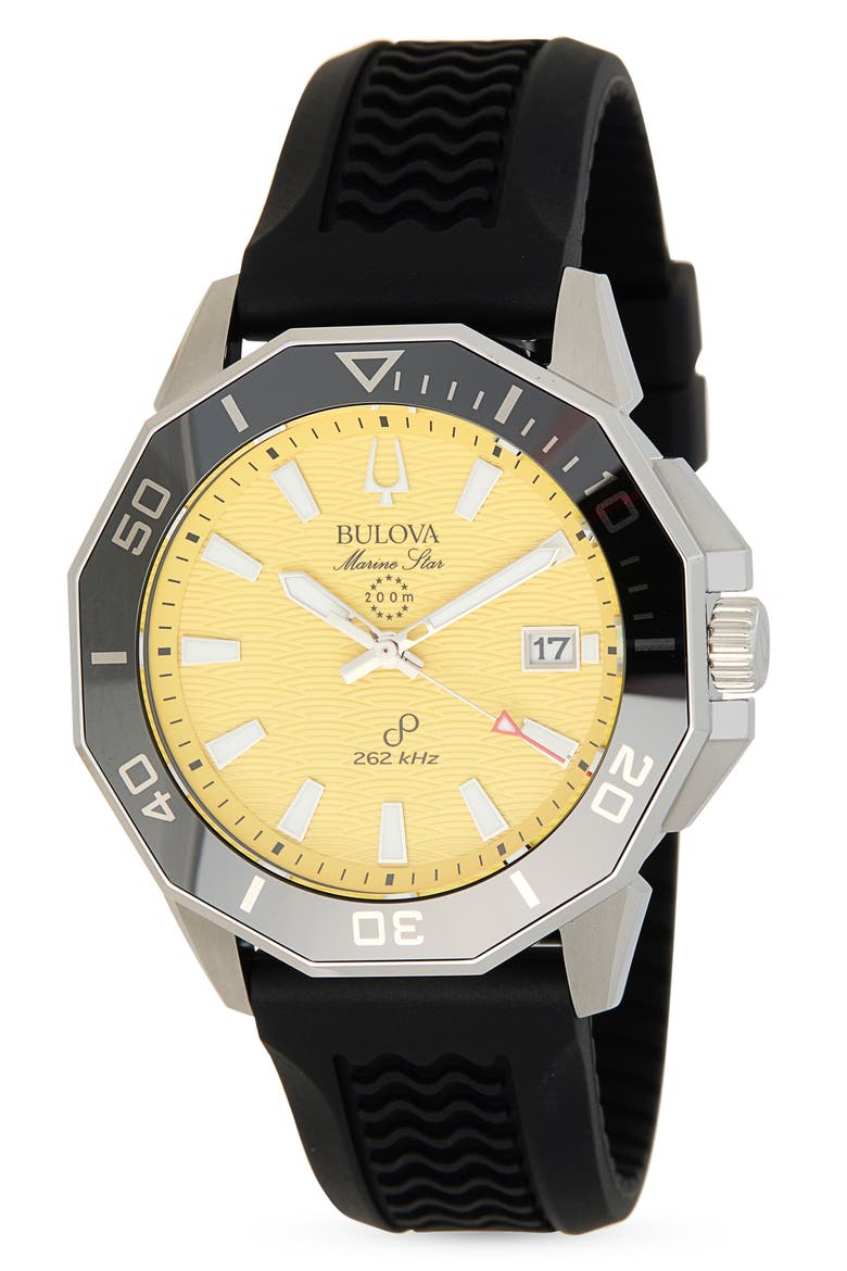 Marine Star Silicone Strap Watch, 43mm, Main, color, BLACK