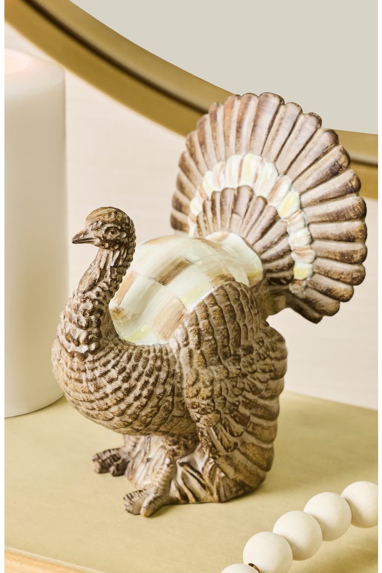 Mocha Check Mini Turkey Figurine, Alternate, color, BROWN