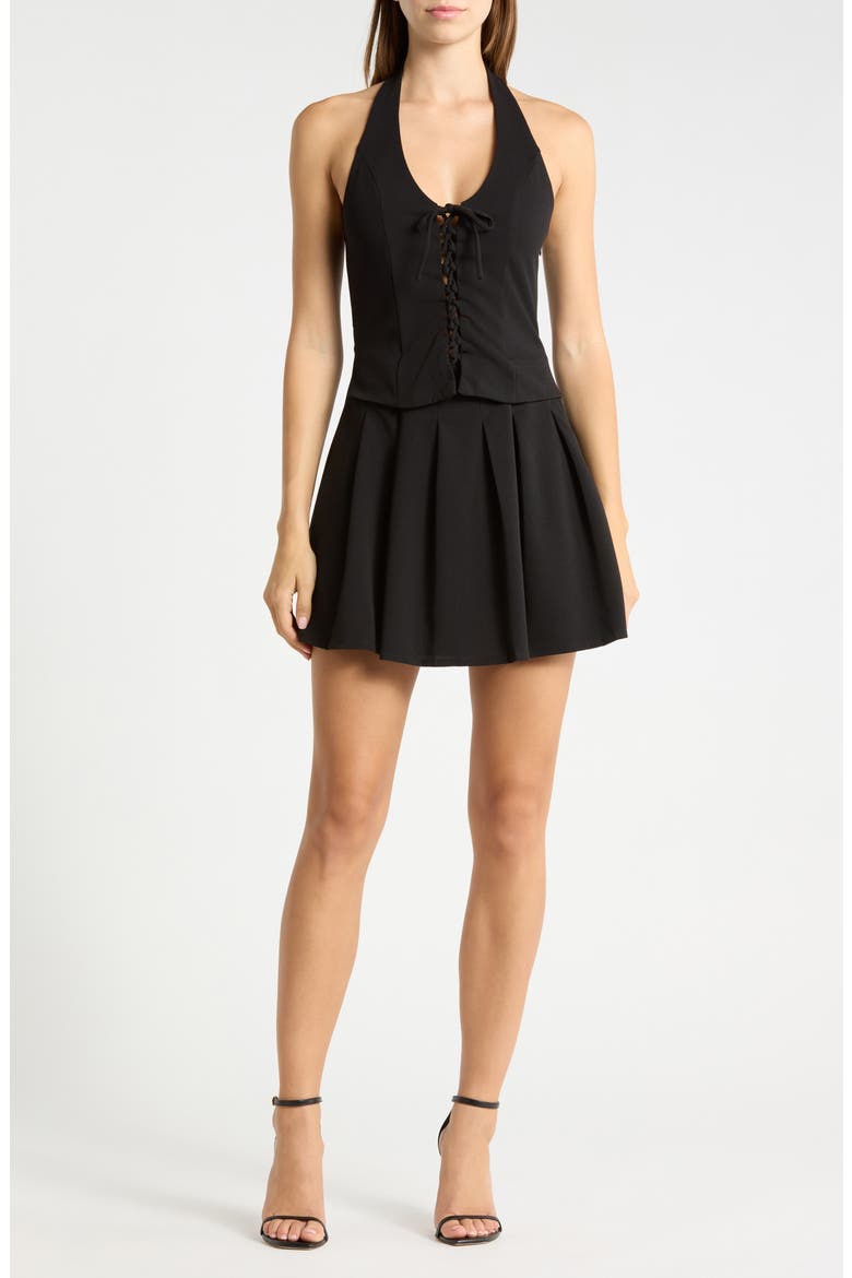Halter Neck Lace-Up Vest Romper, Main, color, BLACK