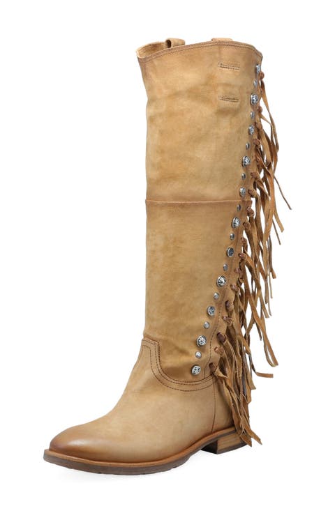 Ilke Studded Fringe Western Knee High Boot (Women) (Extrawide Calf)