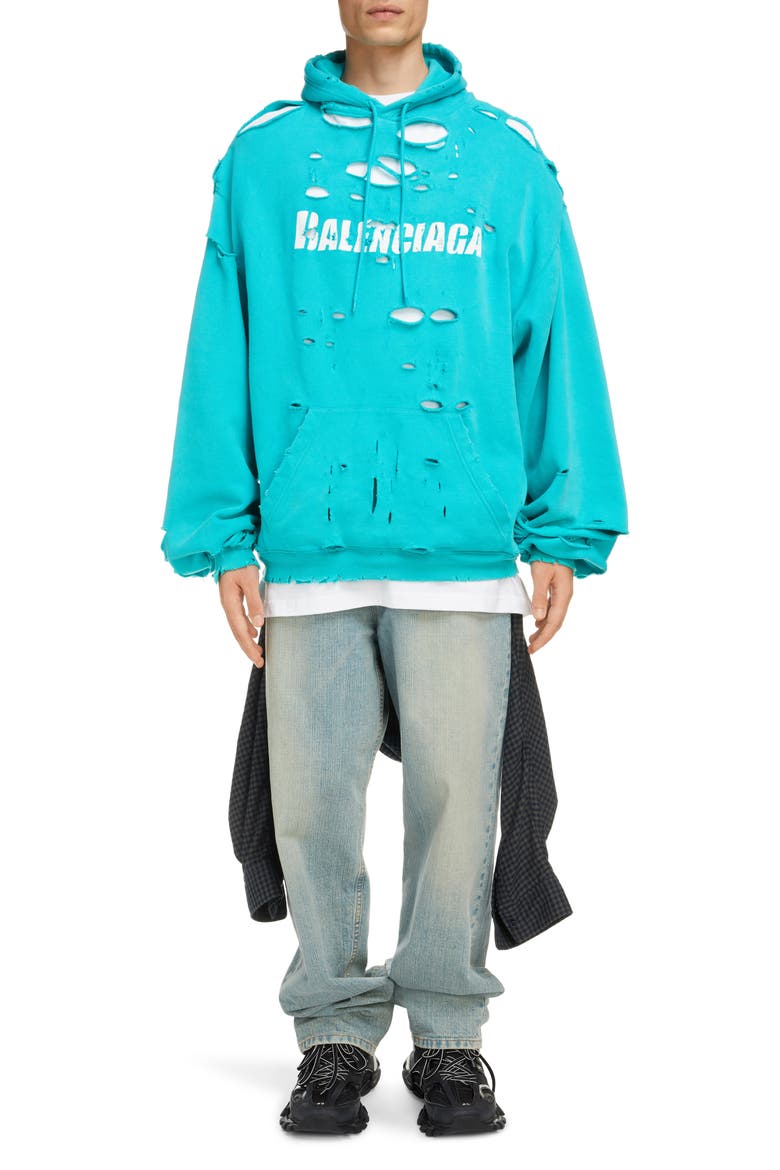 Logo Destroyed Hoodie, Alternate, color, TURQUOISE