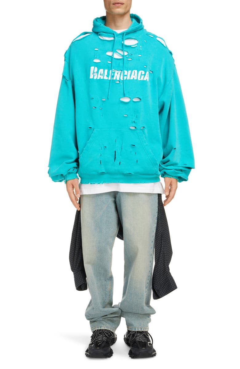 Balenciaga Logo Destroyed Hoodie, Alternate, color, 