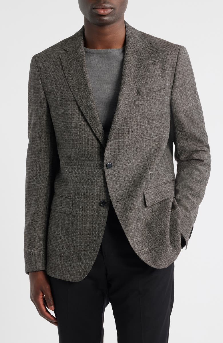 BOSS Hutson Slim Fit Brown Textured Wool Mélange Sport Coat, Alternate, color, Dark Brown