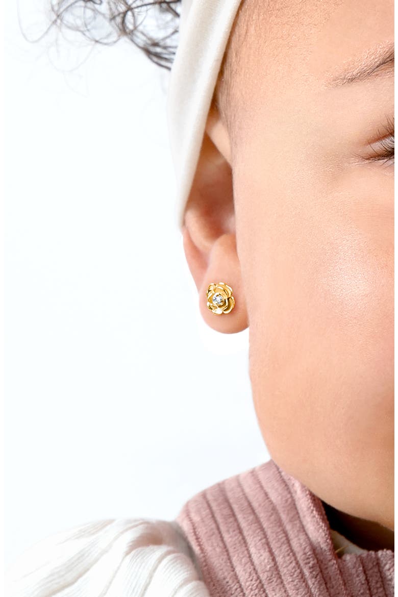 14K Gold Rose Radiance CZ Studs Screw Back Earrings, Alternate, color, 14K Yellow Gold