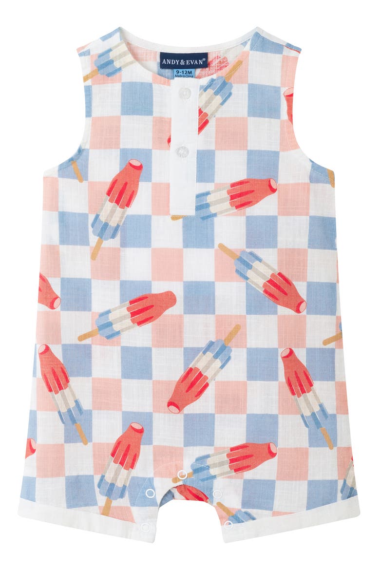 Print Sleeveless Romper & Bucket Hat Set, Alternate, color, WHITE
