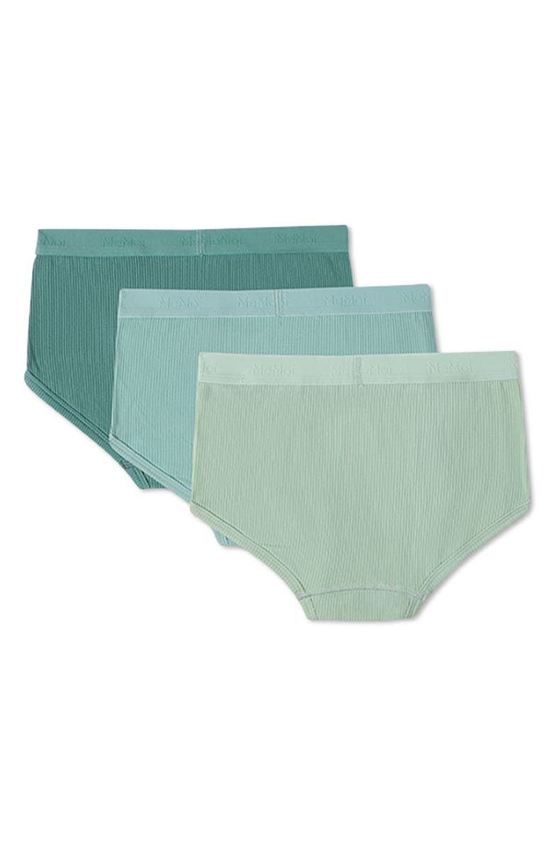 MeMoi 3 Pair Ribbed Tag-Free Briefs, Solid Colors, Alternate, color, Green Multi
