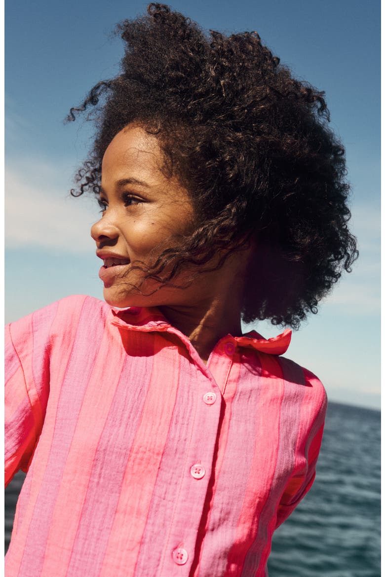 Kids' Stripe Cotton Button-Up Shirt, Alternate, color, FORMICA PINK STRIPE