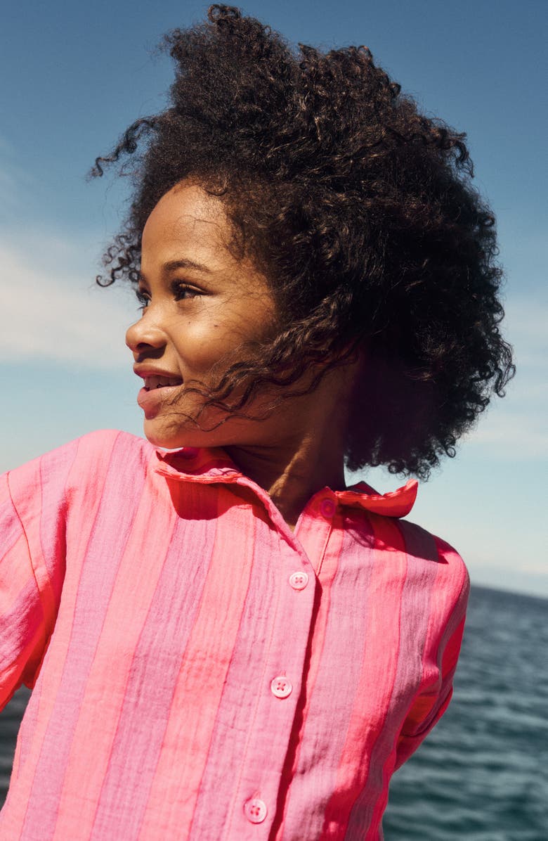 Mini Boden Kids' Stripe Cotton Button-Up Shirt, Alternate, color, Formica Pink Stripe