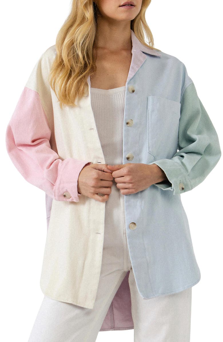 English Factory Oversize Colorblock Shirt Jacket, Main, color, 