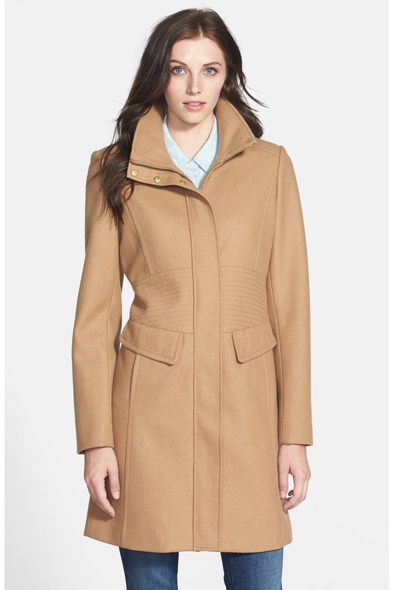 Inset Waist Stand Collar Walking Coat, Main, color, BIRCH