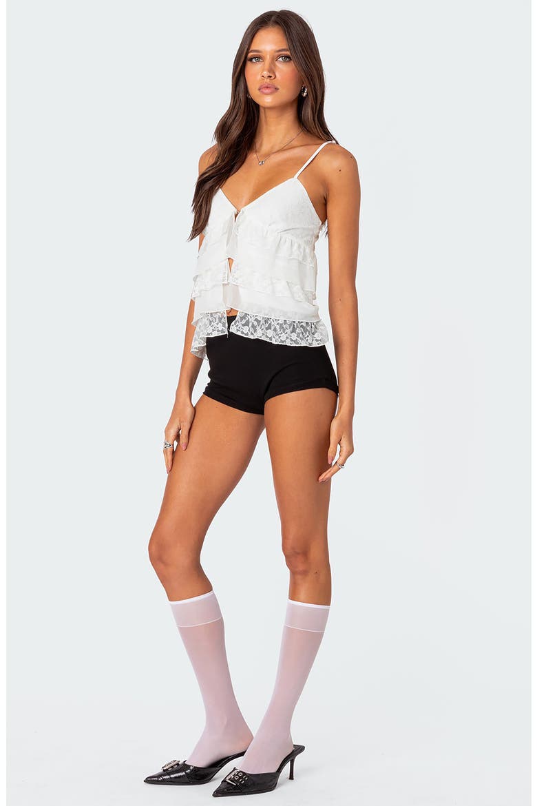 Lacy Split Front Ruffle Camisole, Alternate, color, WHITE