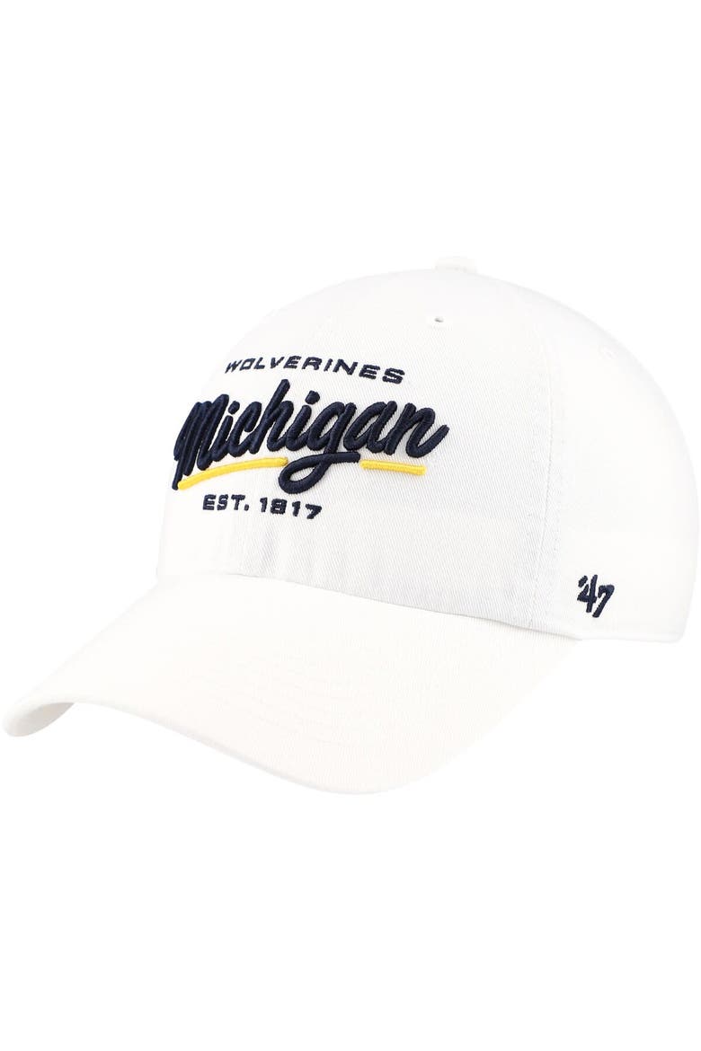 Women's '47 White Michigan Wolverines Sidney Clean Up Adjustable Hat, Main, color, White