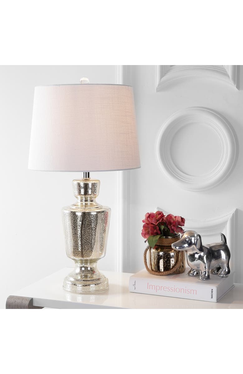 JONATHAN Y Olivia 26.5" Glass LED Table Lamp, Silver/Ivory, Alternate, color, Mercury Silver