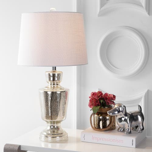 Jonathan Y Olivia 26.5" Glass Led Table Lamp In Mercury Silver