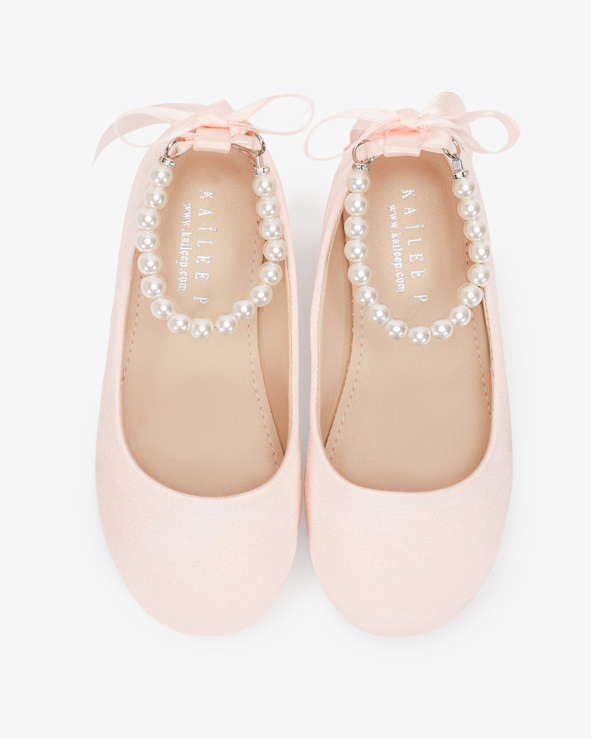 Kailee P Harper Satin Girl Flats with All Pearls Strap, Alternate, color, Pink