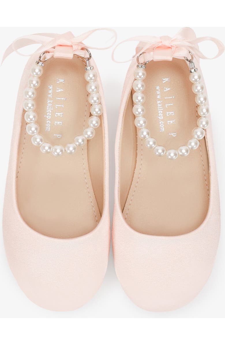 Kailee P Harper Satin Girl Flats with All Pearls Strap, Alternate, color, Pink