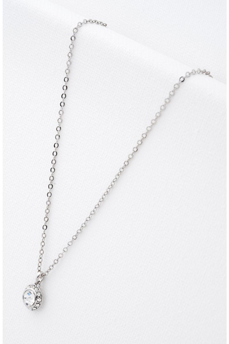 Soltell Solitaire Crystal Halo Pendant Necklace, Alternate, color, SILVER TONE CLEAR CRYSTAL