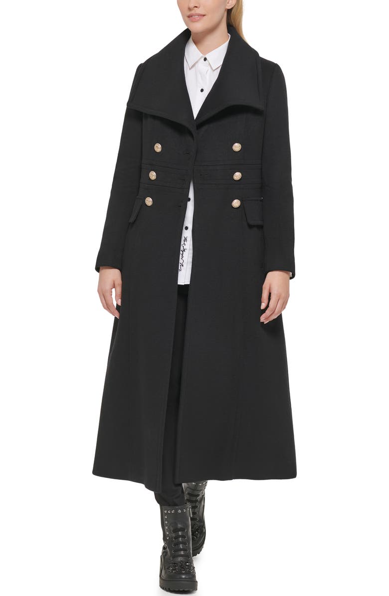 KARL LAGERFELD PARIS Double Breasted Wool Blend Military Coat, Alternate, color, Black