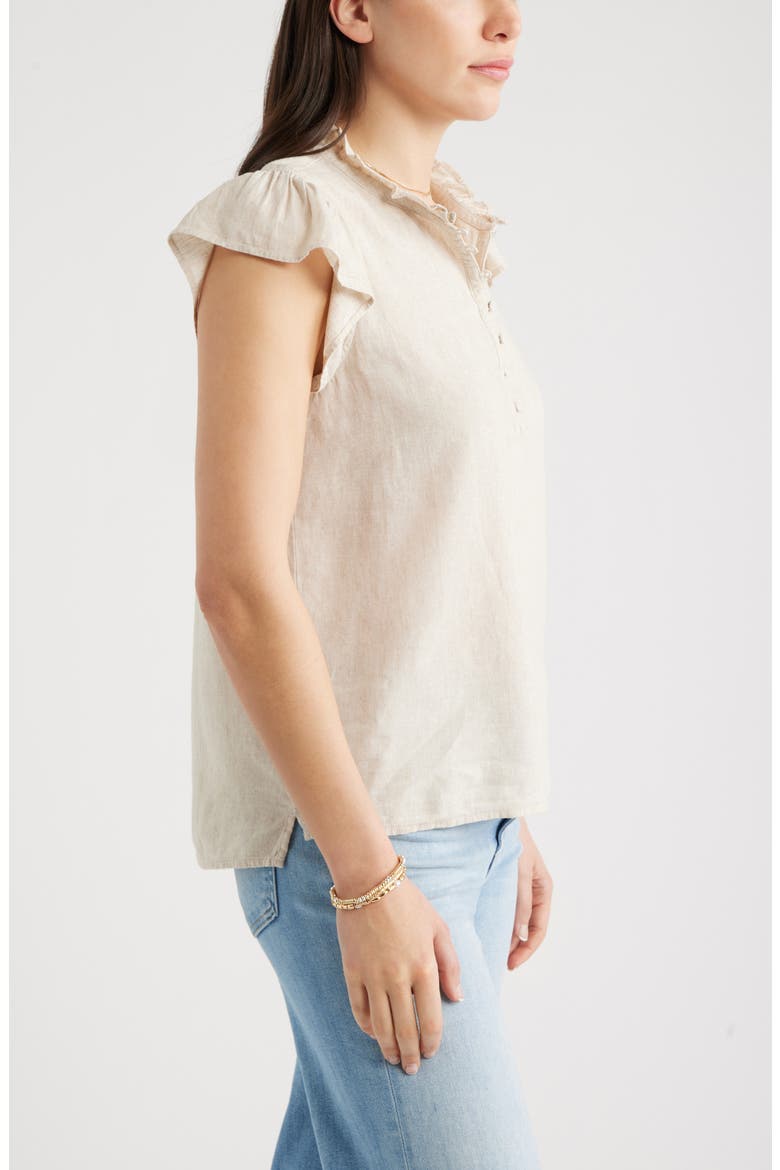Linen Blend Flutter Sleeve Popover Top, Alternate, color, FLAX