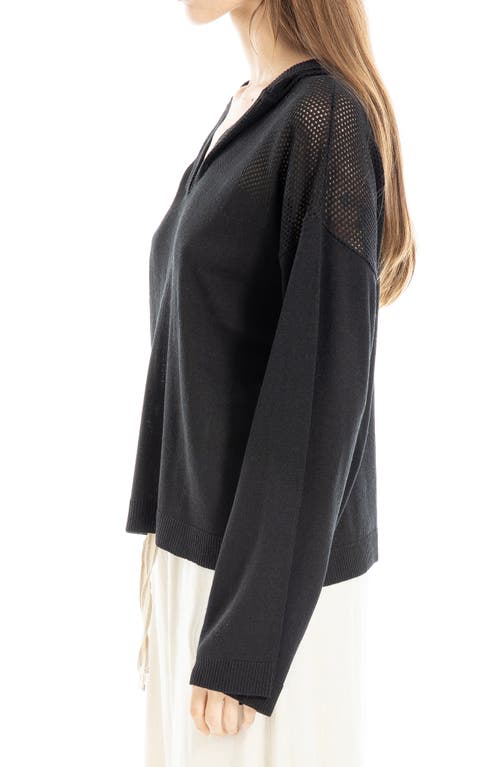 Max Studio Pointelle Hooded Sweater In Black